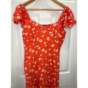 Old Navy Coral Floral Flutter Sleeve Smocked Midi Dress Cottagecore Boho Size M